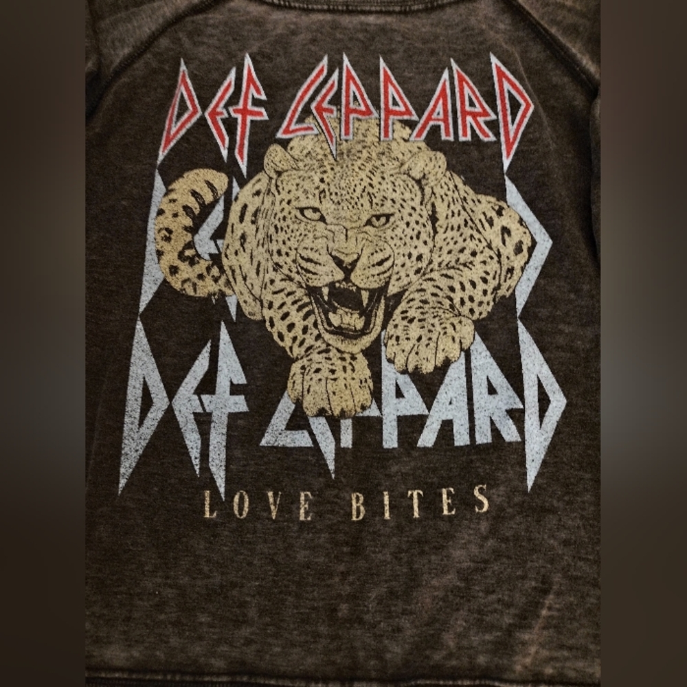 Recycled Karma Gray Def Leppard Leopard Graphic Sweatshirt - Picture 2 of 4